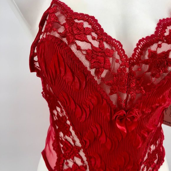 Sexy Red Lacy High Cut Lingerie Bodysuit Medium - Picture 3 of 8